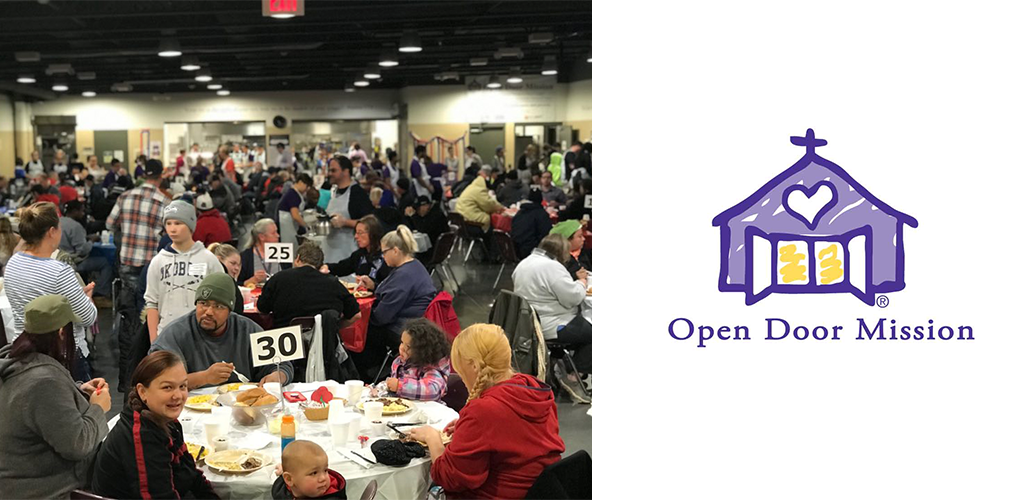 tables full of people eating a meal at the Open Door Mission